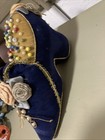 Vintage Velvet Flowers Ladies High Heeled Shoe Antique Pin Cushion With Pins