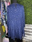 Hayden Girl Blue Star Print Balloon Sleeve Ruffle Hem Kids Dress Short Size Xl