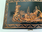 Vintage Asian High Relief Carved Wood Black Jewelry Box