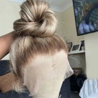 Full Lace 100  Human Hair Wigs Ash Brown With Platinum Blonde Highlights 18 Inch
