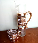 Vintage Mcm Elaborate Russian 22k Gold Gilt Glass Cocktail Martini Bar Set