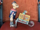 Popeye Vintage Tin Litho Wind-up Toy Man Pulling Cart  private Express 