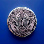 Antique vintage Sterling Silver Guilloche Enamel Trinket Case Snuff pill Box