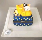 Trinket Pill Box W 2 Sleeping Cats   Mouse Porcelain Hinged Lid Heart Clasp Vtg