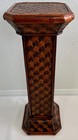 Chinese Burned Bamboo And Cane Decorated Wooden Tall Pedestal Stand Table