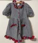 Kate Greenaway Dress Girls 6x Plaid Black Red Floral Flowers Bows Ruffle Vintage