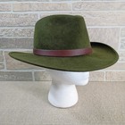 Vintage Olive Green Wool Felt Fedora Hat Men s Medium Wide Brim Leather Band Usa