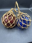 Antique Red   Blue Made In Czechoslovakia Hand Blown Glass Fishing Float In Nets