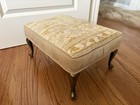 Stunning Vintage Embroidered Gold Floral Ottoman     Luxe Brass Cabriole Legs