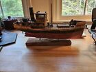Large Folk Art - Tug Boat - Red And Black - Hand Crafted Collectible