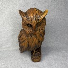 Vintage Wooden Owl Sculpture Figurine Home Decor Brown Carved Bird Art 70s