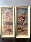 2 Vintage Lee Big Eye Mod Boys And Girls Beach Party Beatnik Mcm Framed Wall Art