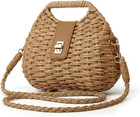 Women Straw Shoulder Handbag Natural Summer Beach Tote Bag Soft Bell Purse Straw