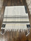 Jewish Tallit Prayer Shawl White Black   Gold Stripes W  Tzitzit   Bag