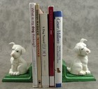 Pair Cute White Puppy Dog Cast Iron Bookends Vintage Style Country Decor New
