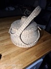 Vintage Round Charleston Gullah Sweetgrass Snake Basket Purse With Lid   Marble
