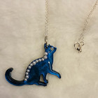 Blue Cat Charm Pendant Necklace With Matching Earrings