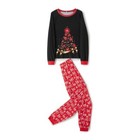Family Matching 2pcs Pajamas Set Long Sleeve Christmas Tree Print Top plants