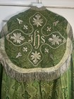 French Antique 1800   s Liturgical Cope chasuble  Catholic green Silk Damask  Rare