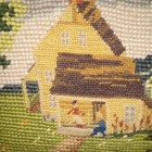 Vtg 8 25 X7 1 2 Finished Needlepoint Picture Cottage House Landscape Wood Frame
