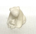 Vintage Marble Carvings White Stone Polar Bear Figurine With Baby- Hand Carved
