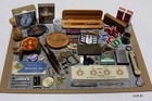 Junk Drawer Lot Coins military knives capo toys dice pens scale misc  Vintage