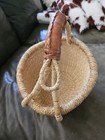 Small Bolga Basket African Natural Market Basket Leather Wrapped Handle Loops