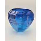Ds Studio Blue Art Glass Vase With White Stripe Pattern