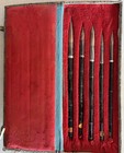 Vintage Chinese Calligraphy Brush Set In Silk Box 5 Brushes New Old Stock