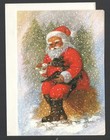 Unused Vintage Christmas Greeting Card   Env Santa Claus Bottle Feeding Fawn