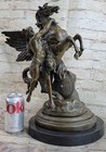 100  Pure Bronze Greek Roman Perseus Pegasus Statue Marble Base Figurine Decor