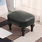 Kelendle Small Foot Stool Brown Leather Vintage Upholstered Rubber Wood Footrest