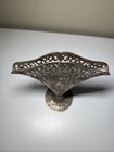 Art Nouveau Ornate Fan Shaped Pierced Filigree Flower Vase - Antique Silver Tone