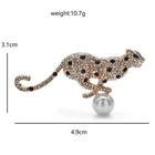 Vintage Leopard Brooch Pin Gold Crystal Rhinestone Pearl Animal Women Jewelry G 