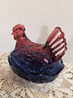 Red White   Blue Patriotic Glass Hen On A Nest 2 Piece 6 75 X5    Usa 250 Anniv 
