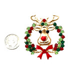 Womens Reindeer Christmas Brooch Pin Crystal Rhinestone Red Green Gold Holiday