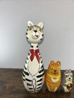Pre Owned Unique Vintage Wooden Black Striped Kitty Cat Nesting Doll W  Red Bow