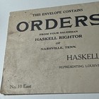 Vtg Nashville Tennessee Haskell Righter Sales Order Envelope Bedding Company