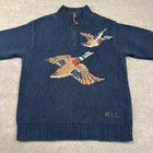 Vintage 90s Ladies Ralph Lauren Hand Knit Duck Mallard Zip Up Sweater Rll Small