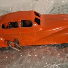 Vintage Orange Wind-up Tin Toy Car Sedan With Key Metal Body