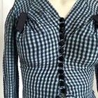 Vintage 1930s Blue Gingham Blouse Ruffle Bows Art Deco Shirt Dress Top