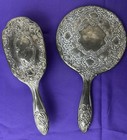 Vintage Silver Plated Vanity Set Hand Mirror   Hair Brush Victorian Heavy