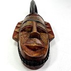 Vintage Hand-carved African Tribal Wall Art Mask Wood W  Brass Inlay Ghana Made