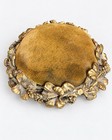 Vintage Gresco Gold Tone Ormolu Pin Cushion Green Glass Floral Velvet
