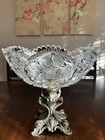 Antique American Brilliant Cut Crystal Brass Pedestal Home Center Piece Compote