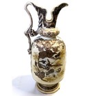 Antique Japanese Satsuma Moriage Ewer Pitcher Vase Vintage Hand Painted 17 Inch