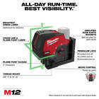 Milwaukee 3622-20 M12 12v Cordless Green Cross Line W  Plumb Points Laser Level