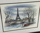 Eiffel Tower From The River Seine Painting Print Paris France Scenery Framed