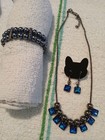 Silver Tone Blue Square Rhinestone Jewelry Set Necklace Bracelet   Earrings