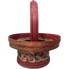 Antique Chinese Red Lacquer Wedding Basket Peony Gilt Painted 14    Large Handle